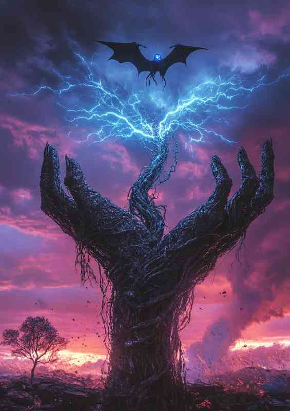 Hands of darkness hands wrapped around an alien tree | Metal Poster