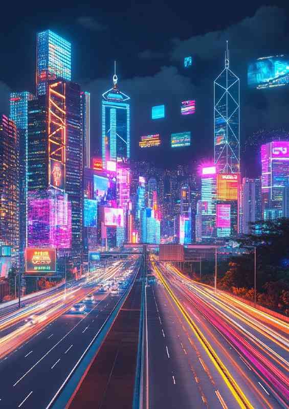 Piece of the city skyline at night | Metal Poster