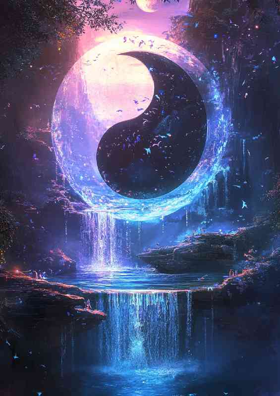 Yin yang symbol with an ethereal glow surrounded by water | Canvas