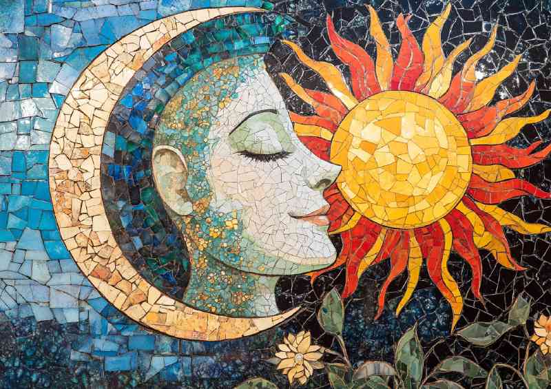 Beautiful detailed painting of the moon and sun | Metal Poster