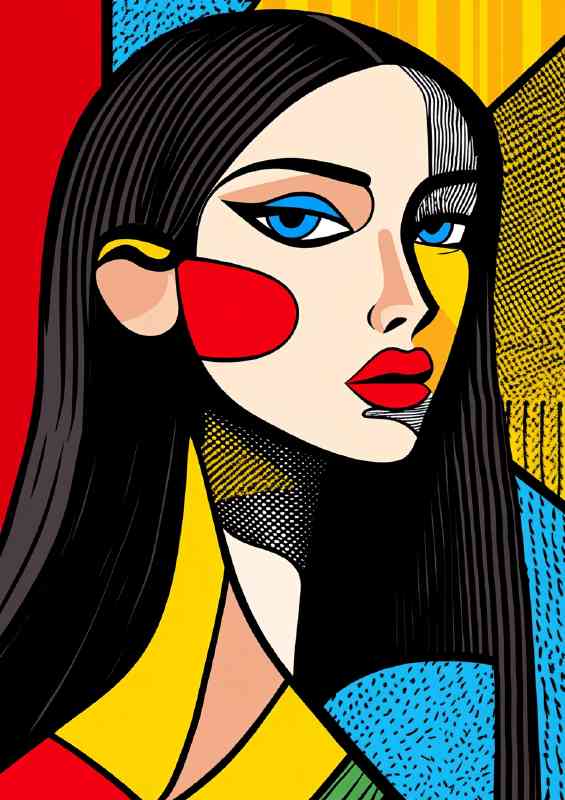 Beautiful woman with long black hair full-bodied pop art | Metal Poster