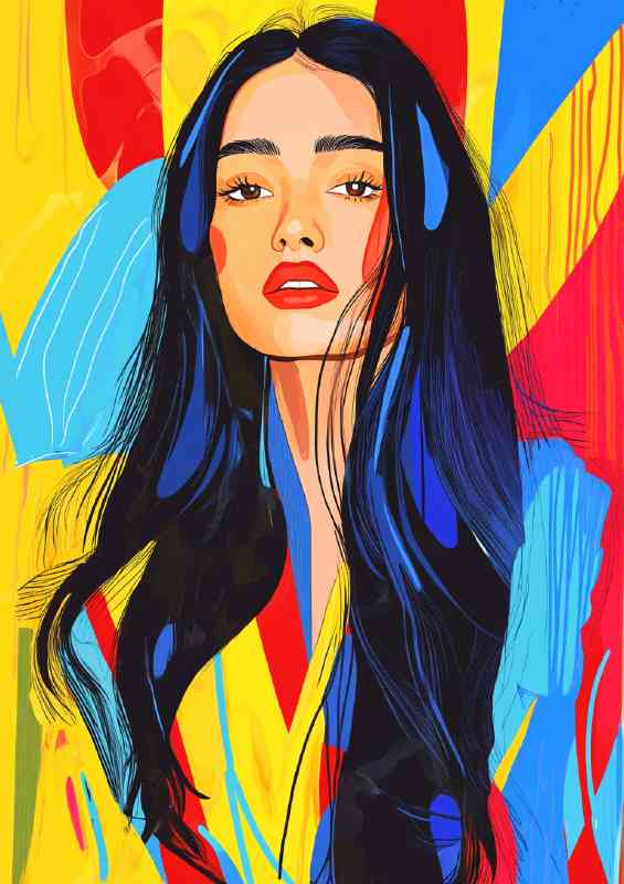Beautiful woman with long black hair pop art | Metal Poster