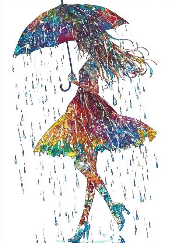 Colorful girl with an umbrella in the style of mosaic | Di-Bond