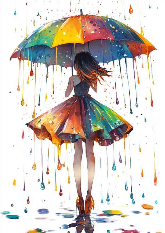 Girl in an umbrella like skirt stands under the rain | Di-Bond
