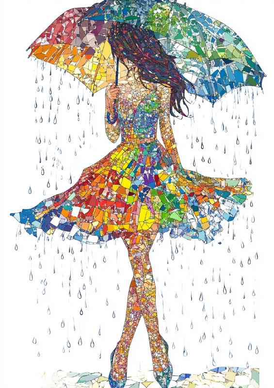 Girl with an umbrella in the rain | Metal Poster