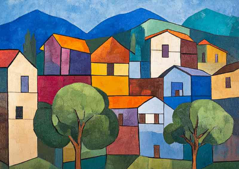 Cubist painting of a small town | Di-Bond