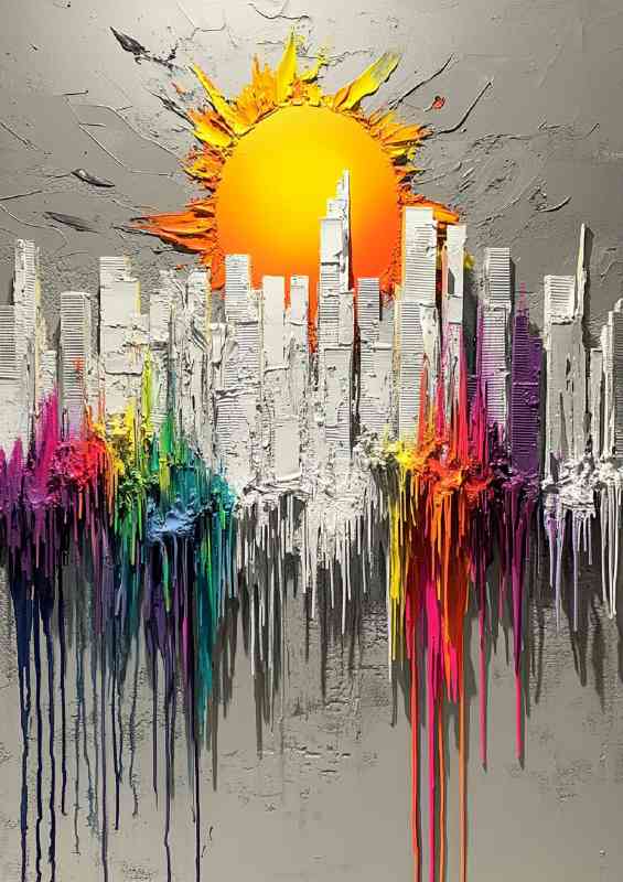 Cityscape sun shine splashed painted colours | Di-Bond