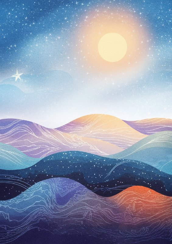 Ethereal landscape with a vast stars glowing sun | Poster