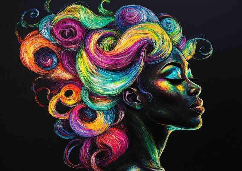 Black woman with long colorful hair | Canvas