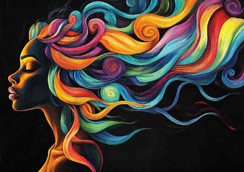 Black woman with long colorful hair wavey flowing | Di-Bond