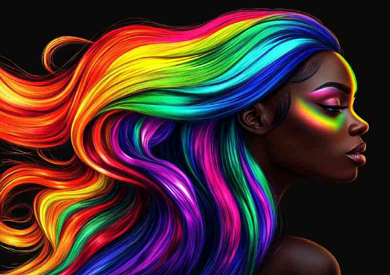 Black woman with long vibrant colorful hair depicted | Metal Poster