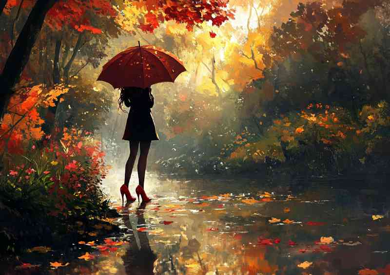 Girl in high heels stands by the river | Metal Poster
