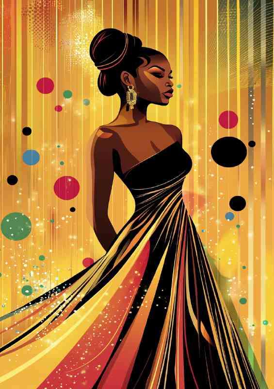 Colorful African American woman in a long flowing dress beautiful | Di-Bond
