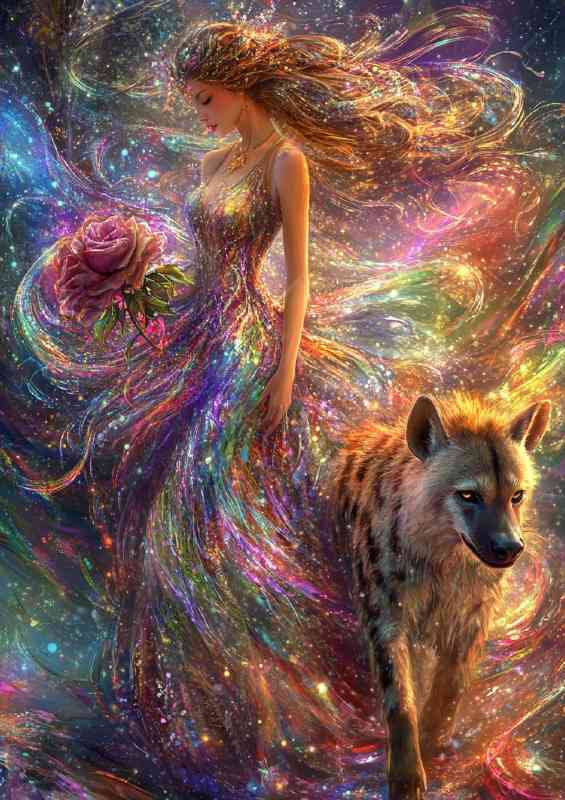 Girl in an iridescent dress walks with hyeina | Canvas