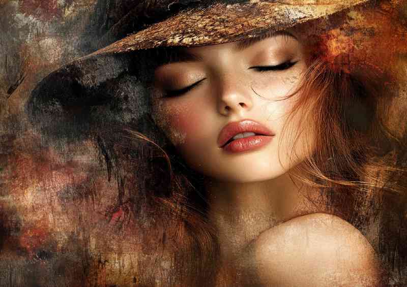 A beautiful woman with closed eyes wearing an elegant hat | Metal Poster