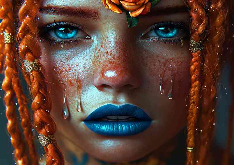 Beautiful girl with blue lipstick gold and orange brades | Metal Poster