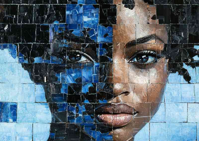 Face made of blue and black crystal griding | Di-Bond