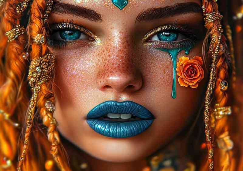 Girl with blue lipstick gold and orange braded hair | Poster