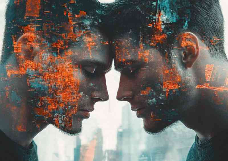 Two men with their heads touching digital art | Di-Bond