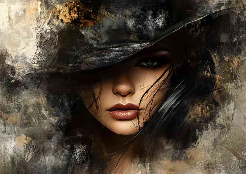 Woman black hat in the style of an oil painting | Di-Bond