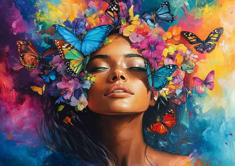 Womans face with butterflies and flowers | Canvas