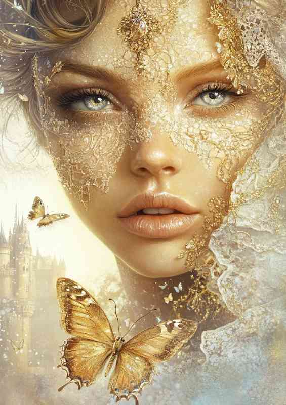 A beautiful girl with gold butterflies | Di-Bond