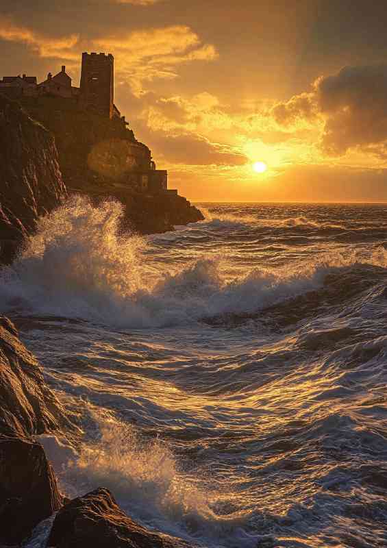 A coastal sunset over the cliffs of Guernsey with wav b1ed7a92-98cc-4fe6-9523-819654b14ee3 | Di-Bond