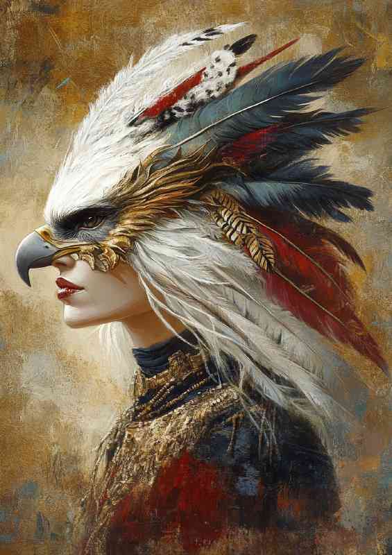A lady with bird with feathers in various colors | Di-Bond