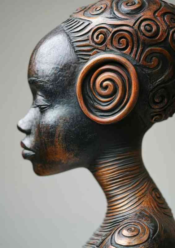 African woman sculpture with futuristic ear | Metal Poster