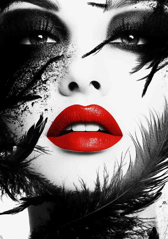 Black and white portrait with red lipstick eyelashes | Metal Poster