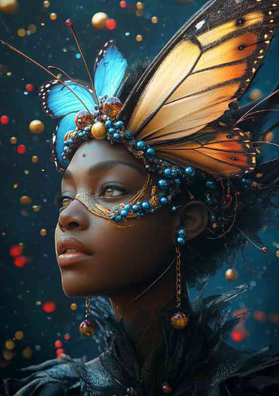 Black woman with butterfly wings on her head | Di-Bond