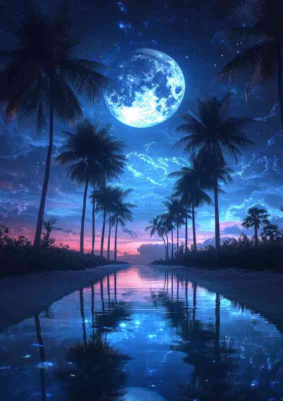 Bleu skies with the full blue moon | Di-Bond