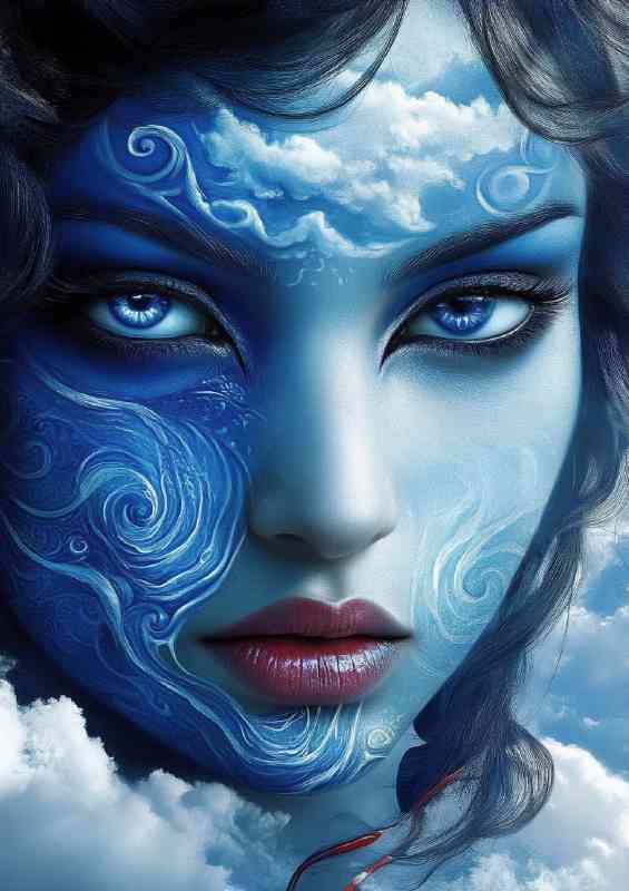 Indian woman with blue skin ocean waves | Di-Bond