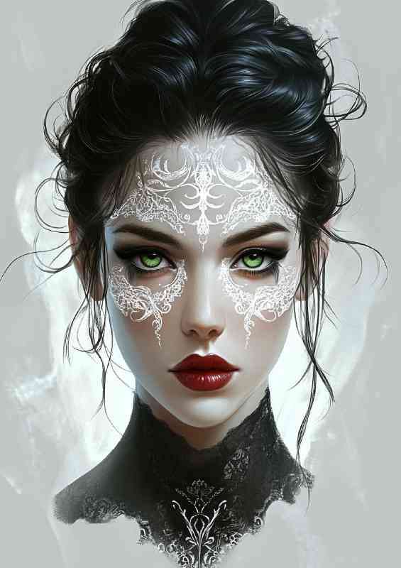 Mysterious and beautiful woman with green eyes black hair | Canvas