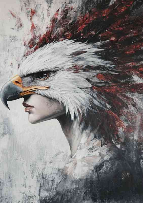 White woman with an eagle mask feathers in her hair | Metal Poster