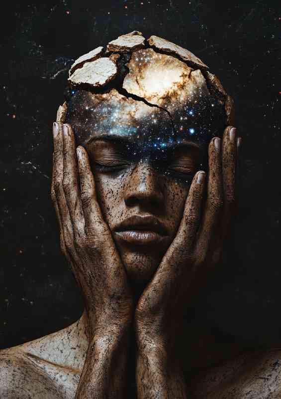 Woman with her eyes closed hands covering her face | Poster