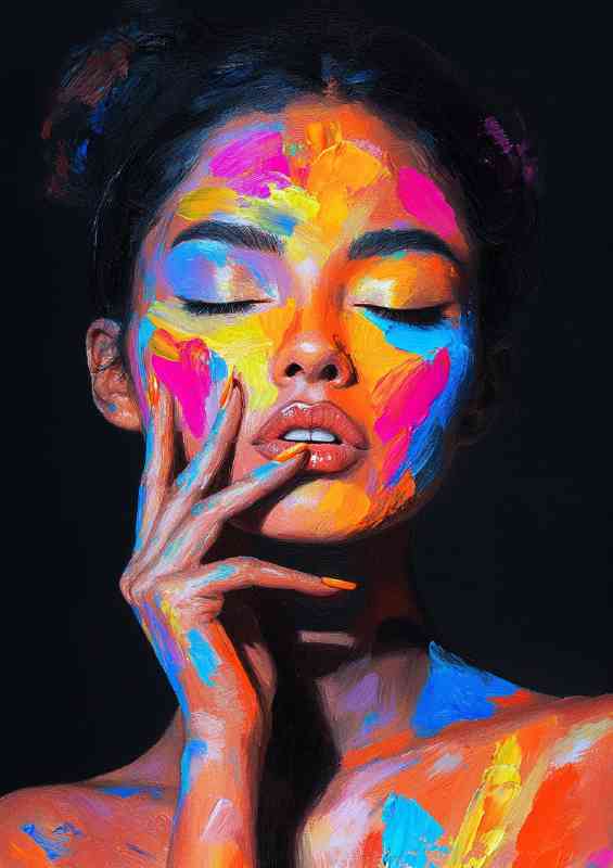 Woman with her eyes closed painted in vibe | Canvas