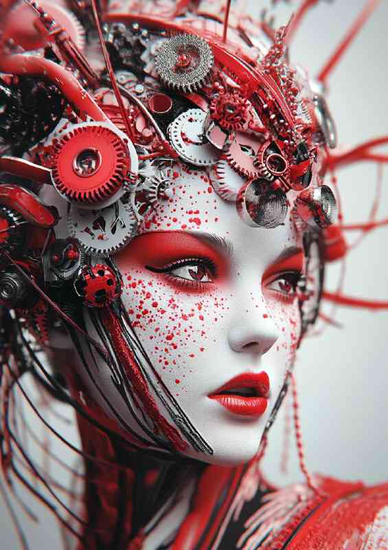 Woman with red and black makeup wearing an elaborate head piece | Metal Poster