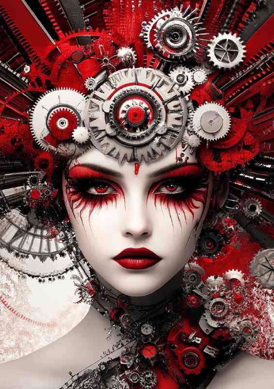 Woman with red and black makeup wearing elaborate hat | Metal Poster