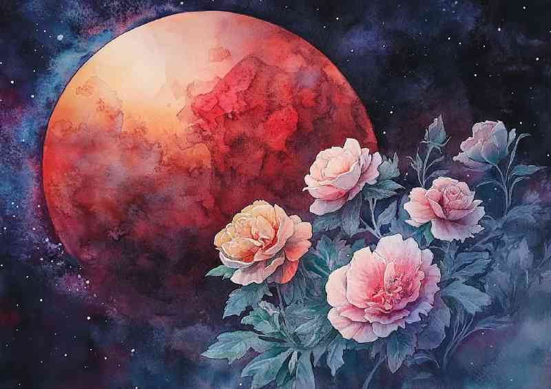Watercolor painting of beautiful flowers in the moon | Canvas