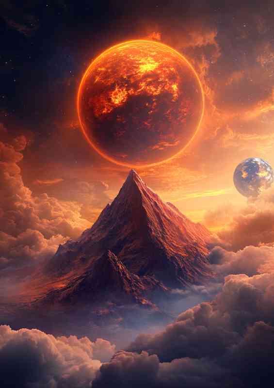A fantastical depiction of the planet Mars with a glow | Metal Poster