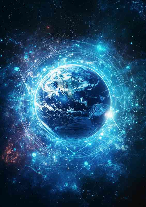 Abstract representation of the Earth surrounded by its digital age | Canvas