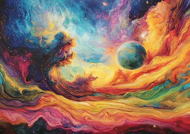 Space scene with a planet nebula crashing clouds | Poster