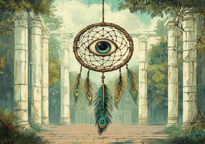Dreamcatcher with an eye in the middle floating coloums | Poster