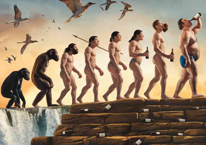 Humorous take on the evolution of man it starts | Poster