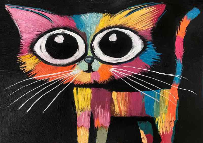 An artistic representation of a colourful cat | Poster