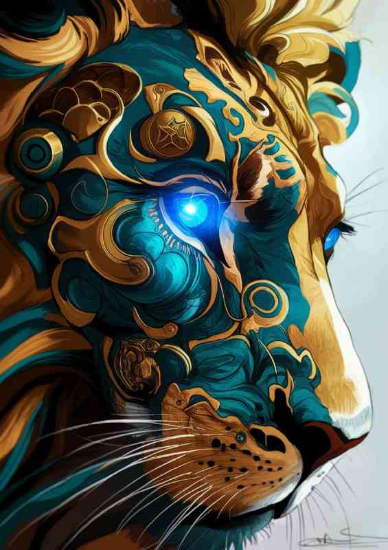 Majestic lion s face intricately adorned | Poster