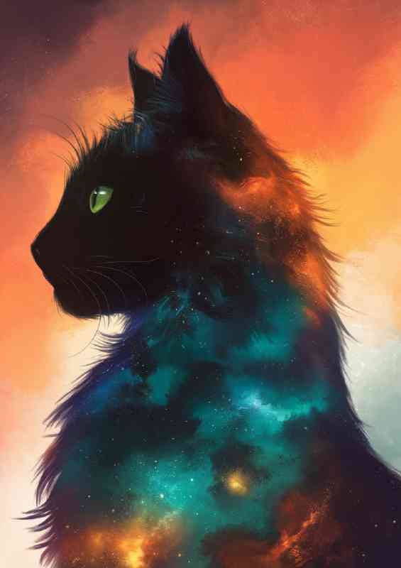 Majestic silhouette of a cats profile set | Metal Poster