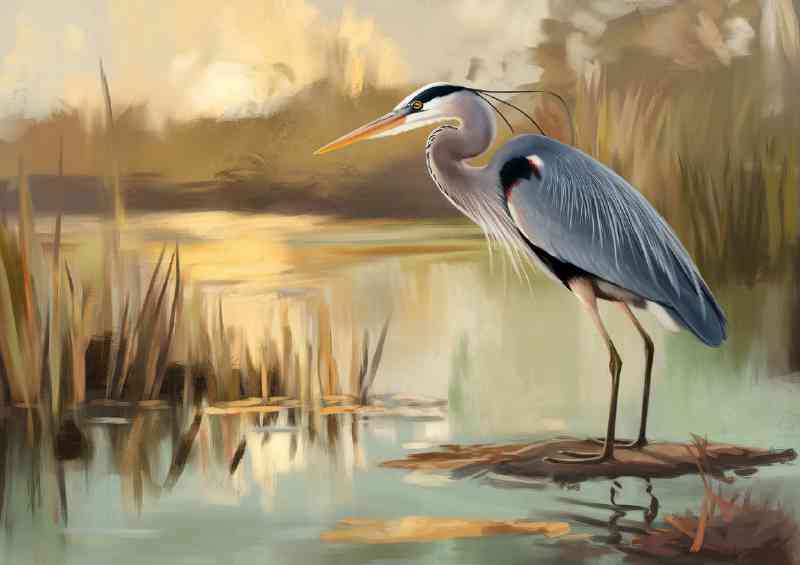 Wetlands and a heron bird | Metal Poster