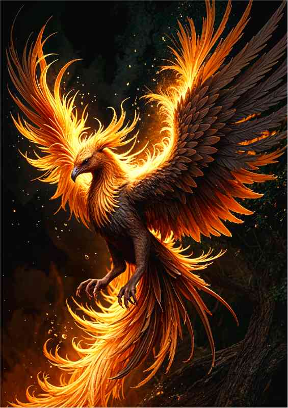 Fiery colourful phoenix with fire and ember sparks | Canvas